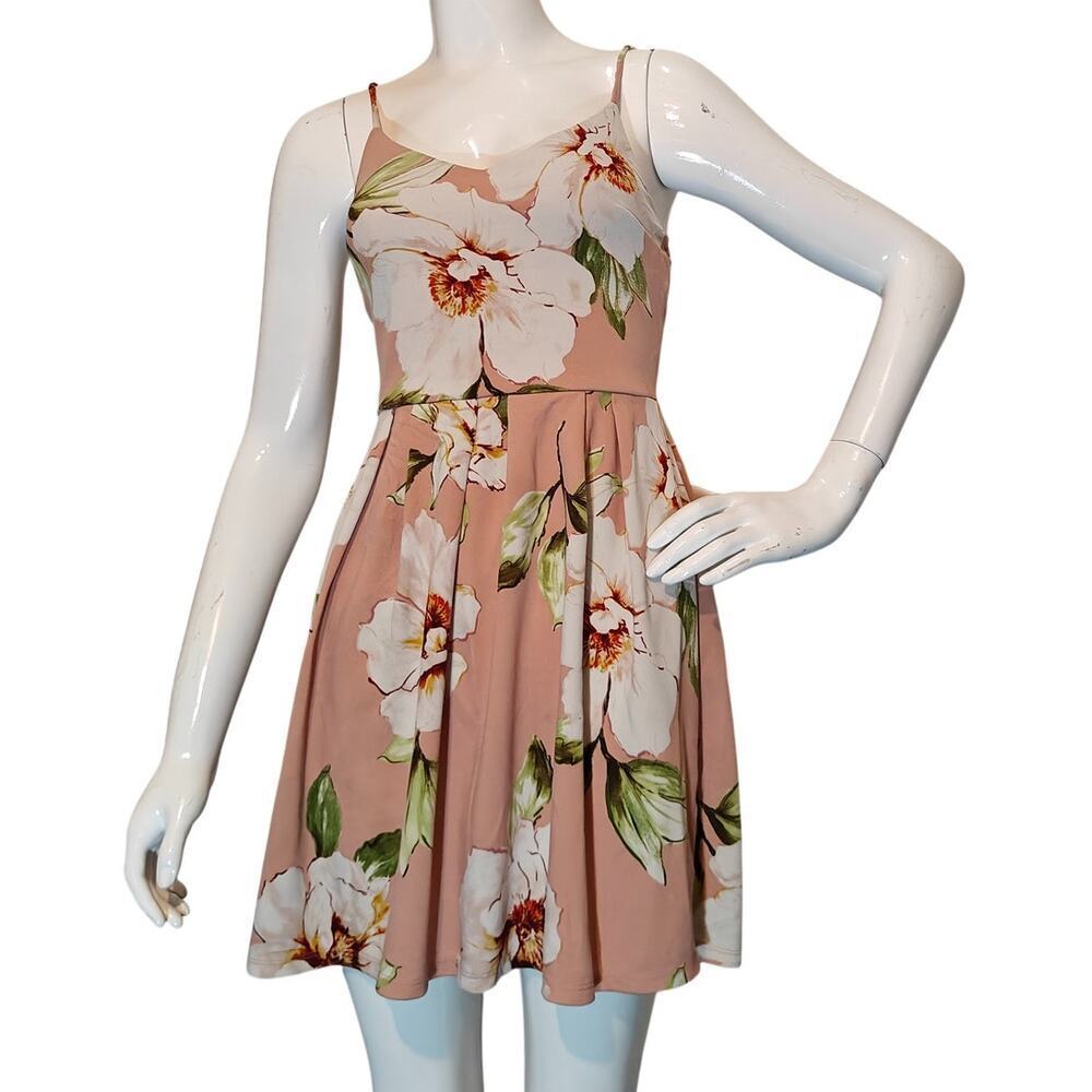 Monteau Floral Fit & Flare Mini Dress Pink Spaghetti Strap